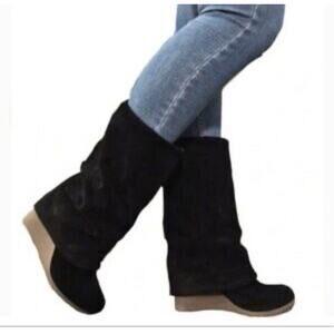 MRKT. Boots Black Suede Wedge Heeled Boots Size 6